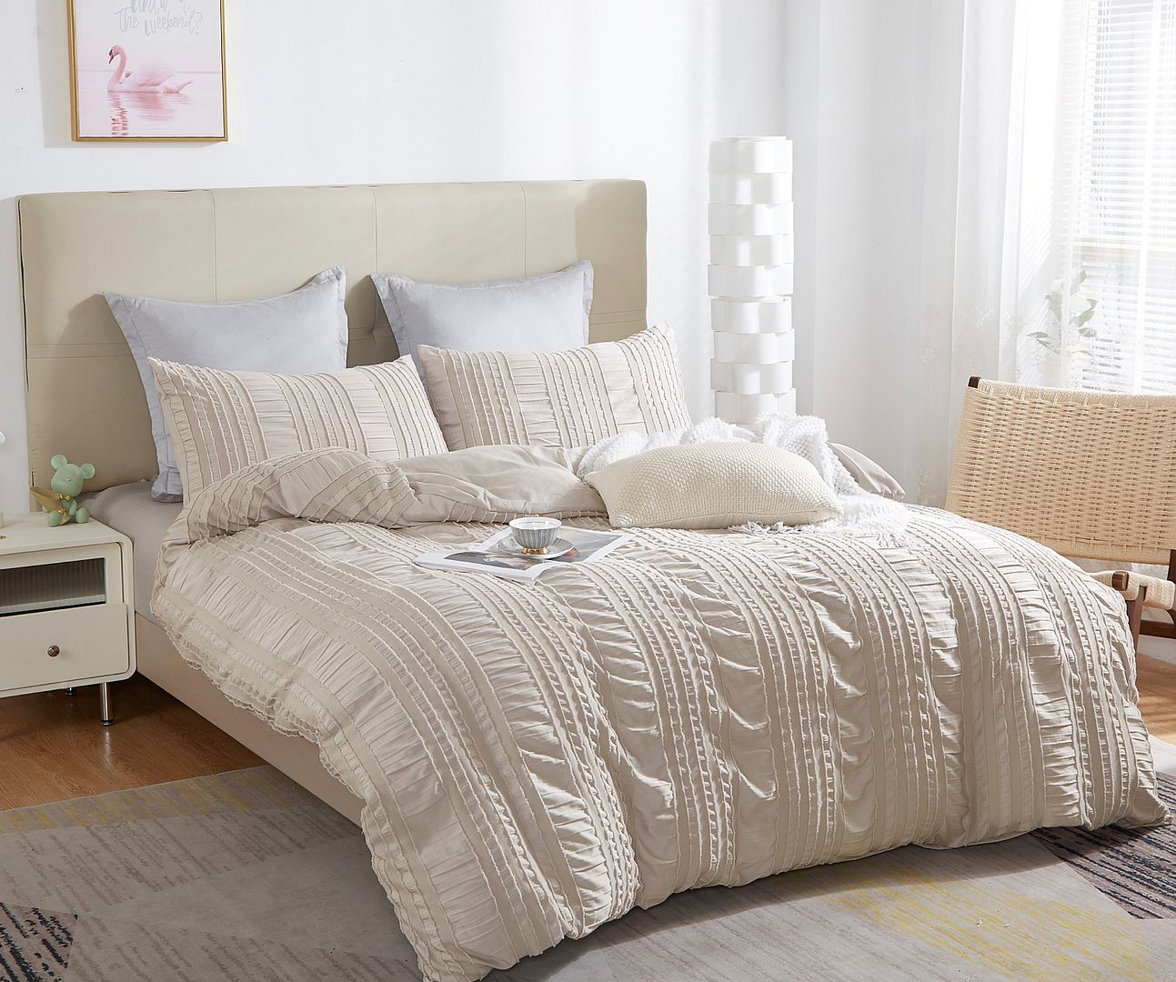 Duvet Covers: Tufted Boho Striped Embroidery Quilt/Doona/Duvet Cover Set - Queen Size