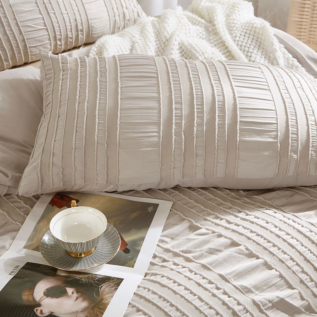 Duvet Covers: Tufted Boho Striped Embroidery Quilt/Doona/Duvet Cover Set - Queen Size