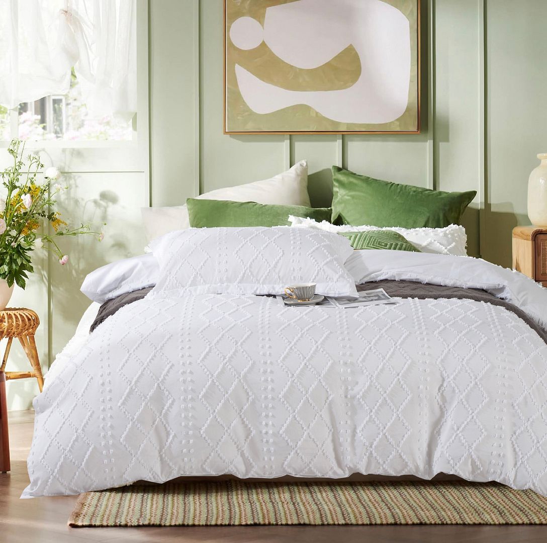Duvet Covers: Tufted Boho Embroidery Quilt/Doona/Duvet Cover Set - White - Super King Size