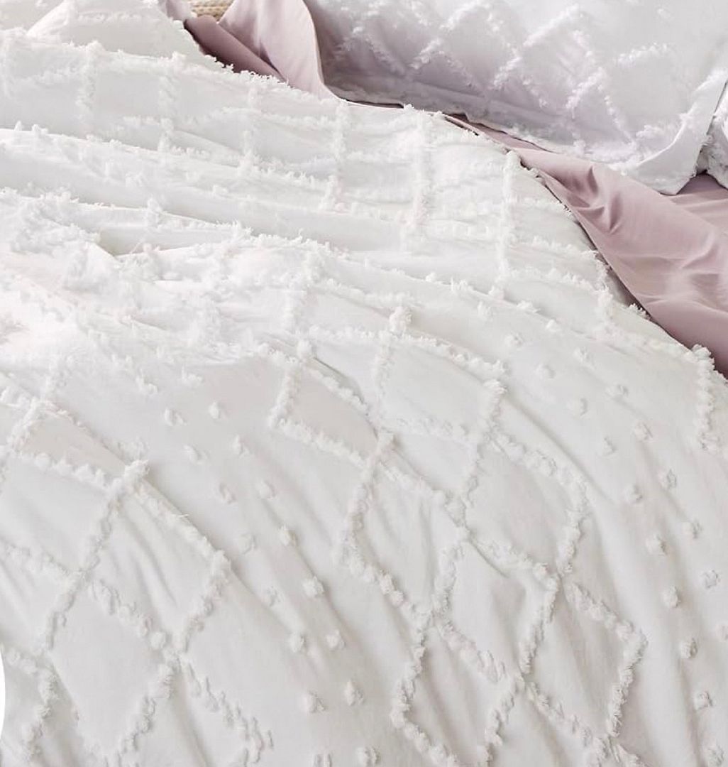 Duvet Covers: Tufted Boho Embroidery Quilt/Doona/Duvet Cover Set - White - Super King Size