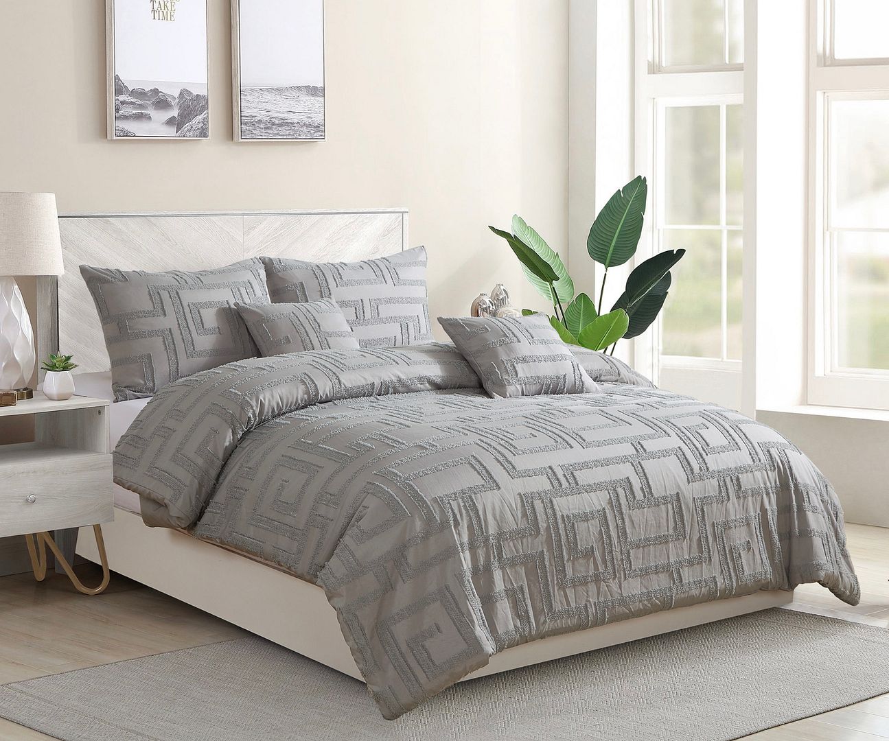 Duvet Covers: Tufted Jacquard Quilt/Doona/Duvet Cover Set - Grey - King Size