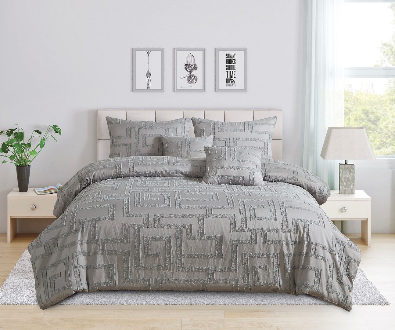 Duvet Covers: Tufted Jacquard Quilt/Doona/Duvet Cover Set - Grey - Super King Size