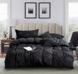 Duvet Covers: Tufted Textured Jacquard King Size Black Duvet Quilt Cover Set