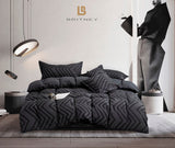 Duvet Covers: Tufted Boho Wave Jacquard King Size Black Duvet Quilt Cover Set