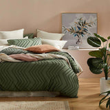 Duvet Covers: Tufted Boho Wave Jacquard Quilt Cover Set- Dark Green - Super King Size