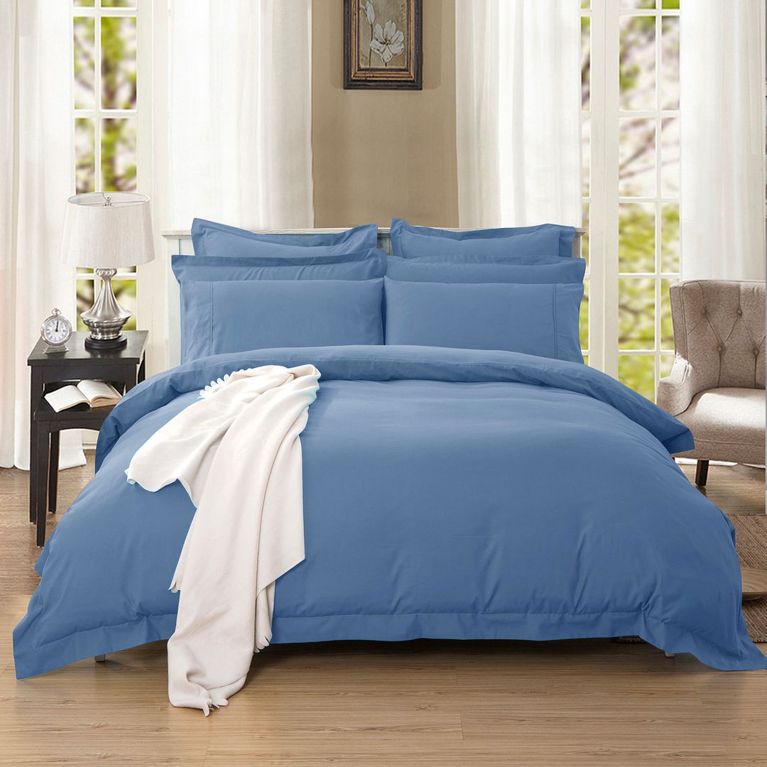 Duvet Covers: 1000TC Tailored King Size Quilt/Duvet Cover Set - Greyish Blue