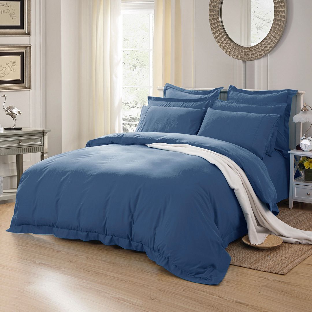 Duvet Covers: 1000TC Tailored King Size Quilt/Duvet Cover Set - Greyish Blue
