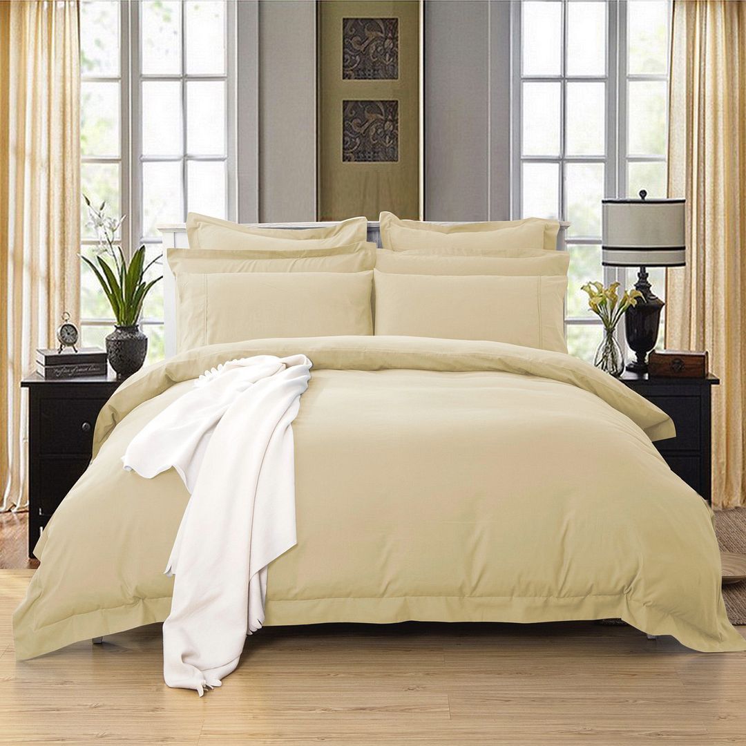 Duvet Covers: 1000TC Tailored King Size Yellow Cream Duvet Quilt Cover Set