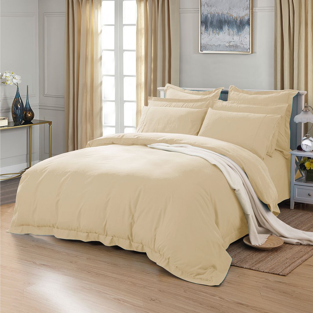 Duvet Covers: 1000TC Tailored King Size Yellow Cream Duvet Quilt Cover Set