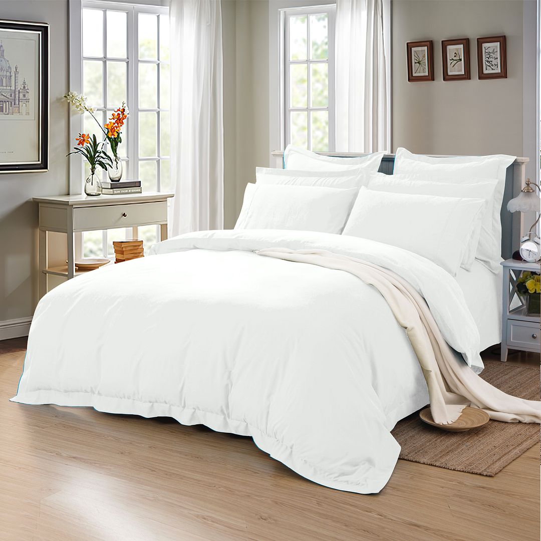 Duvet Covers: 1000TC Tailored King Single Size White Duvet Quilt Cover Set