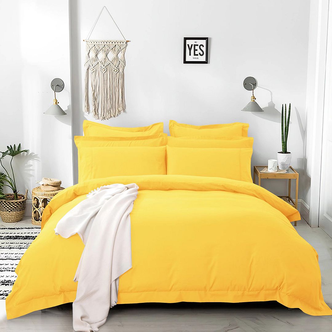 Duvet Covers: Tailored 1000TC Ultra Soft King Single Size Yellow Duvet Quilt Cover Set