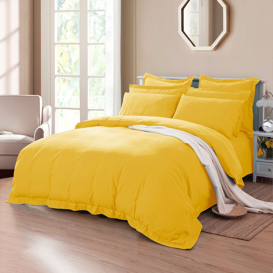 Duvet Covers: Tailored 1000TC Ultra Soft King Single Size Yellow Duvet Quilt Cover Set