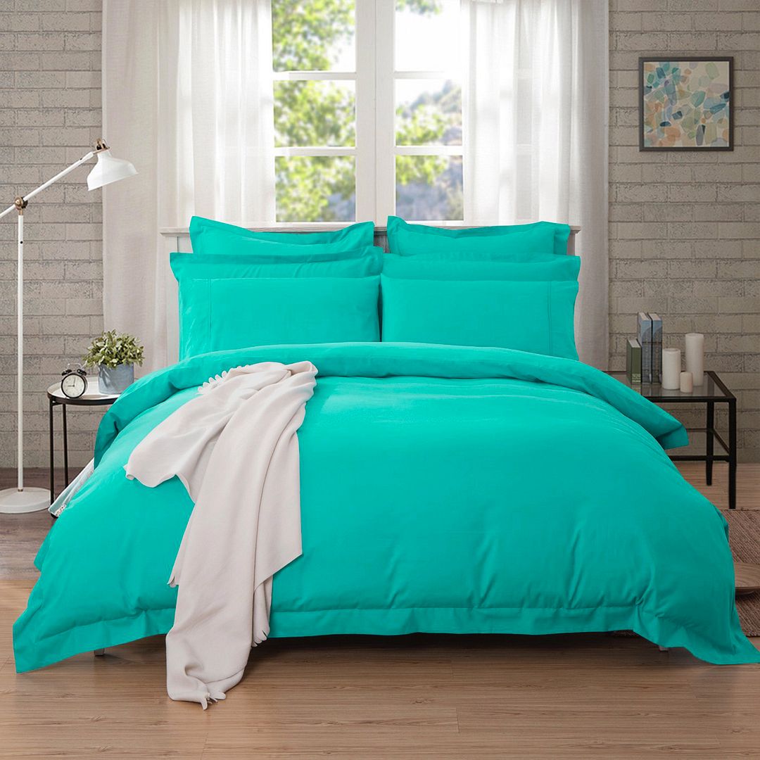 Duvet Covers: 1000TC Tailored King Single Size Teal Duvet Quilt Cover Set