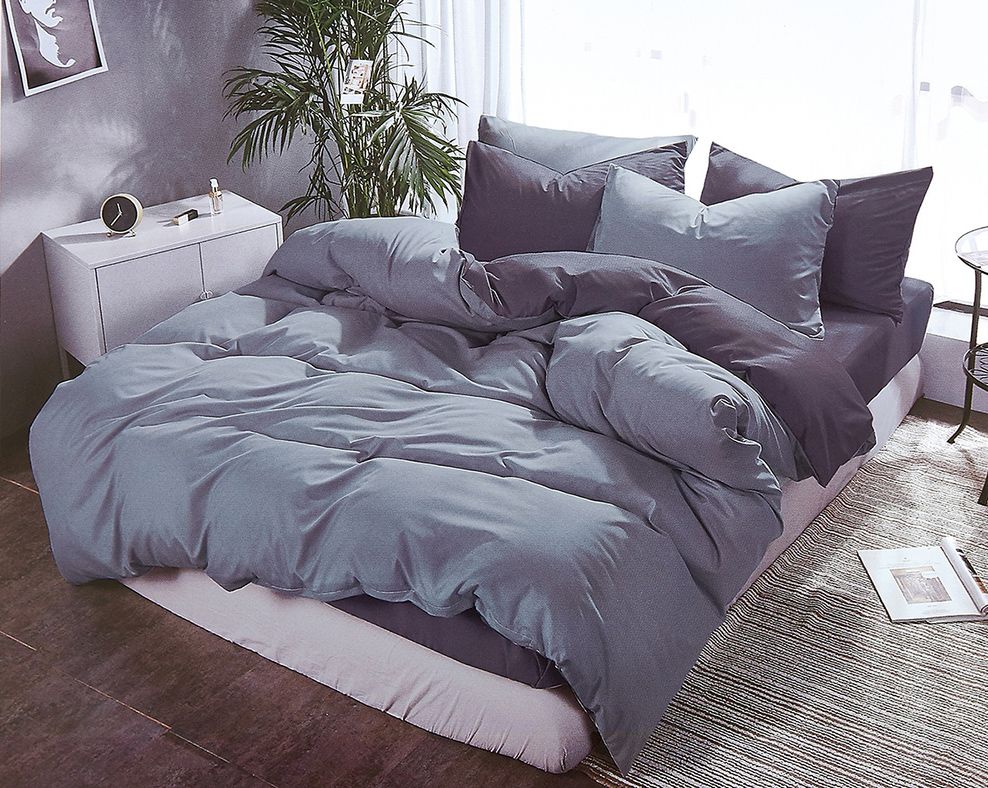 Duvet Covers: 1000TC Reversible King Size Grey Duvet Quilt Cover Set