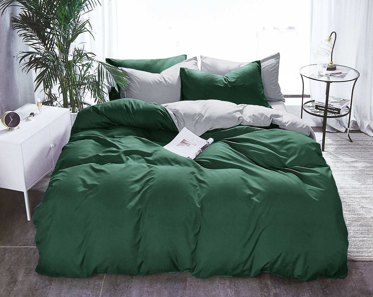 Duvet Covers: 1000TC Reversible King Size Green and Grey Duvet Quilt Cover Set