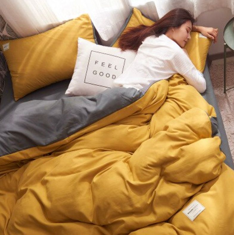 Duvet Covers: 1000TC Reversible Queen Size Yellow and Grey Duvet Quilt Cover Set