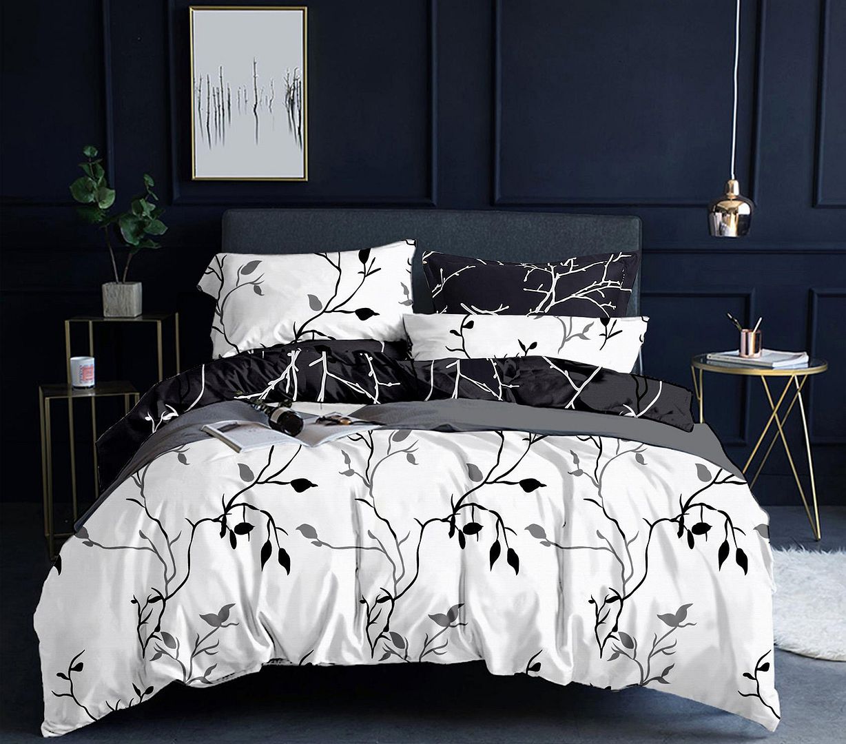 Duvet Covers: Tree Reversible King Size White Duvet Quilt Cover Set
