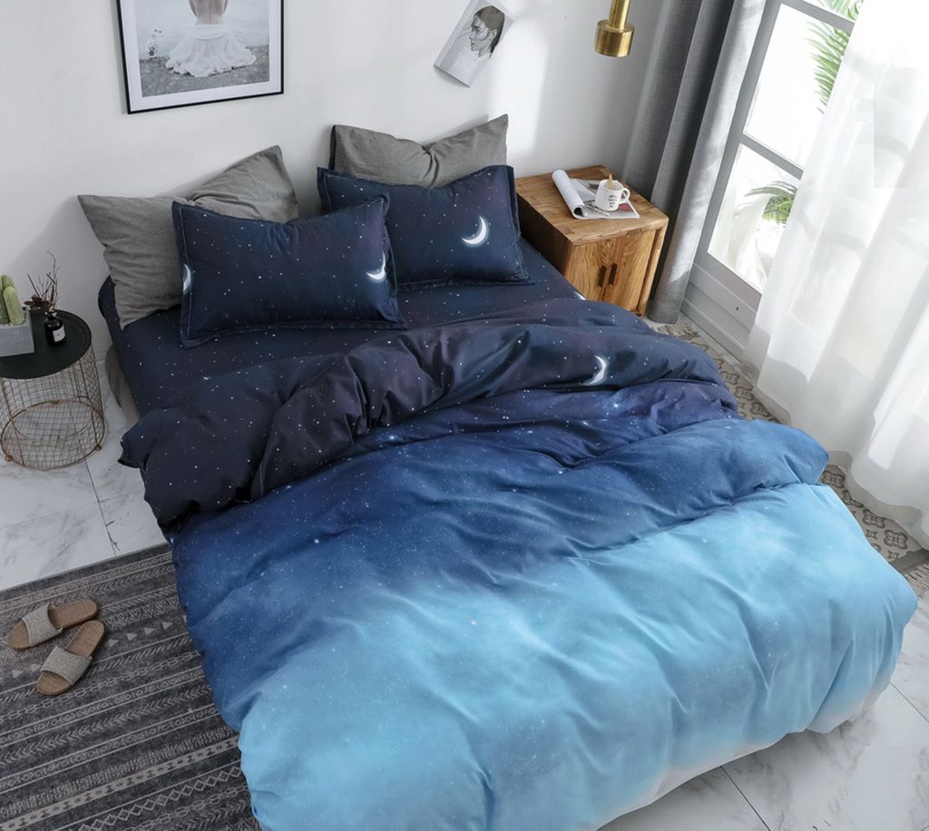 Duvet Covers: Night Blue King Size Duvet Quilt Cover Set