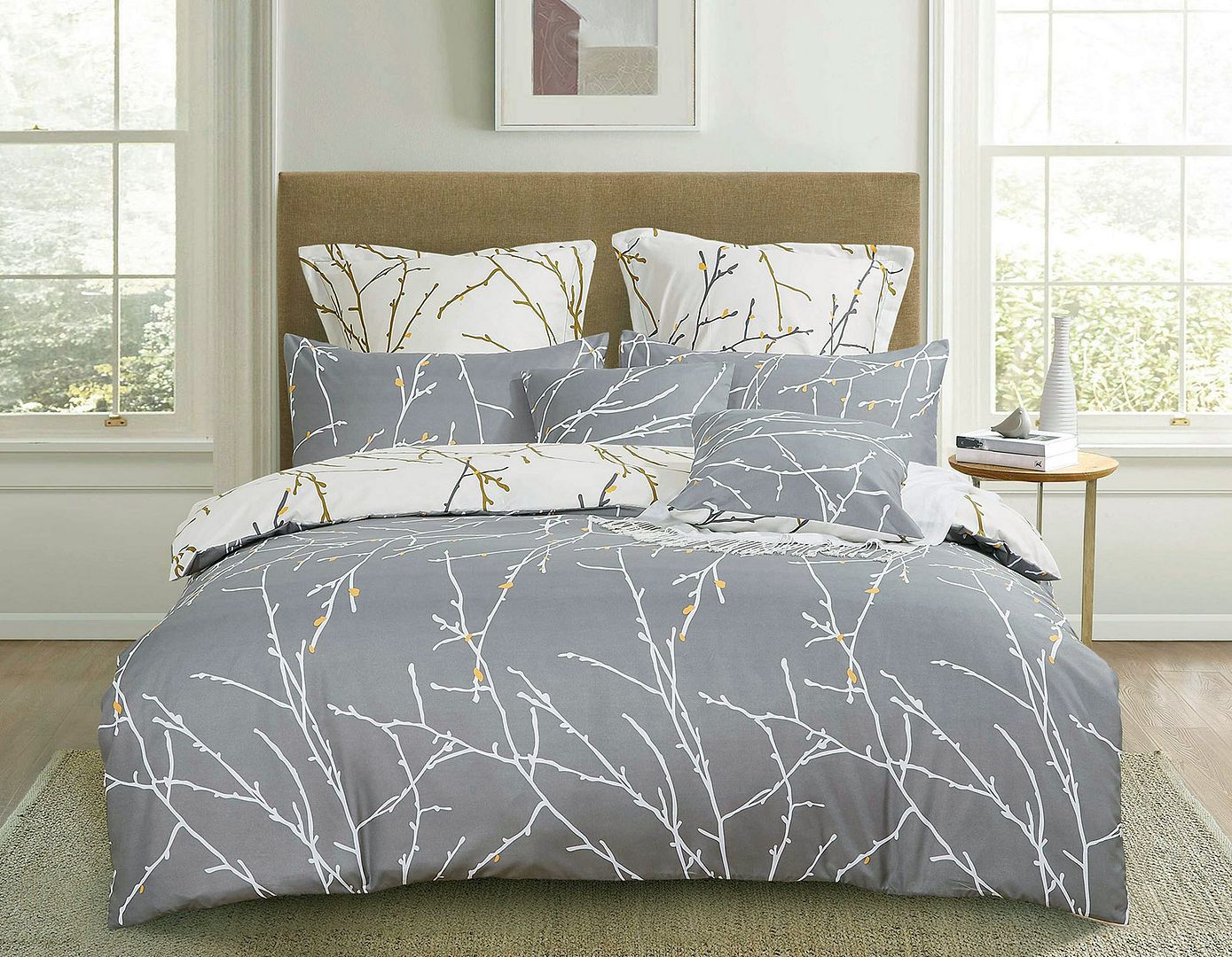 Duvet Covers: Tree Reversible King Size Grey Duvet Quilt Cover Set