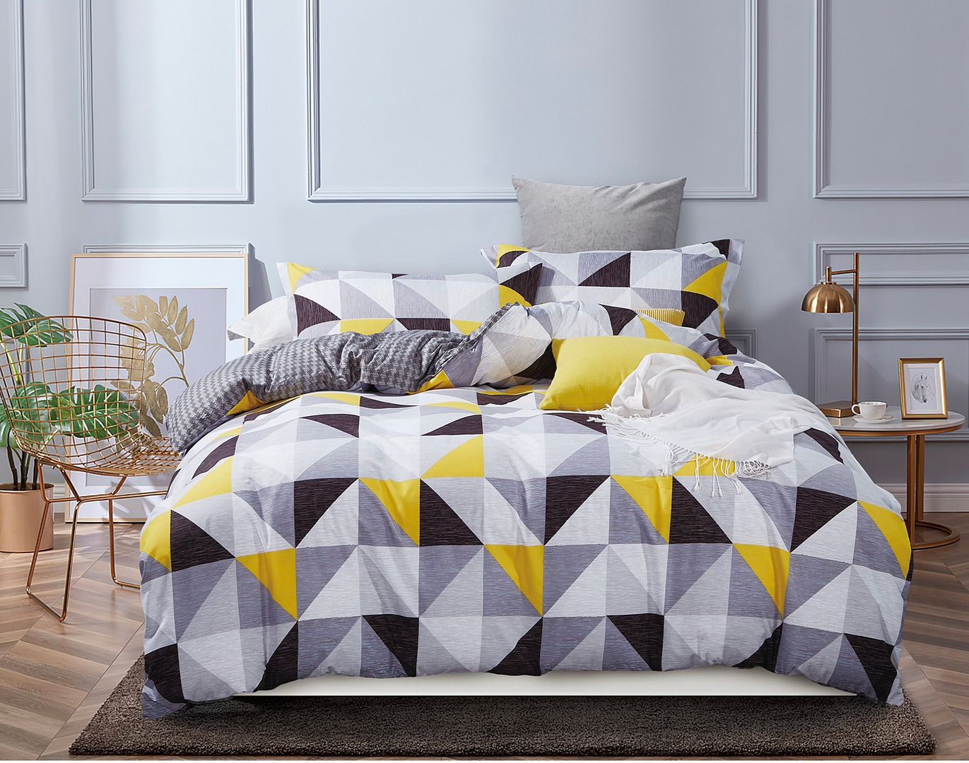 Duvet Covers: Geometric King Size Duvet Quilt Cover Set