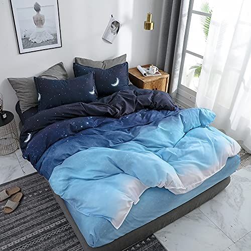 Duvet Covers: Night Blue Queen Size Duvet Quilt Cover Set