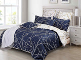 Duvet Covers: Tree Reversible Queen Size Blue Duvet Quilt Cover Set