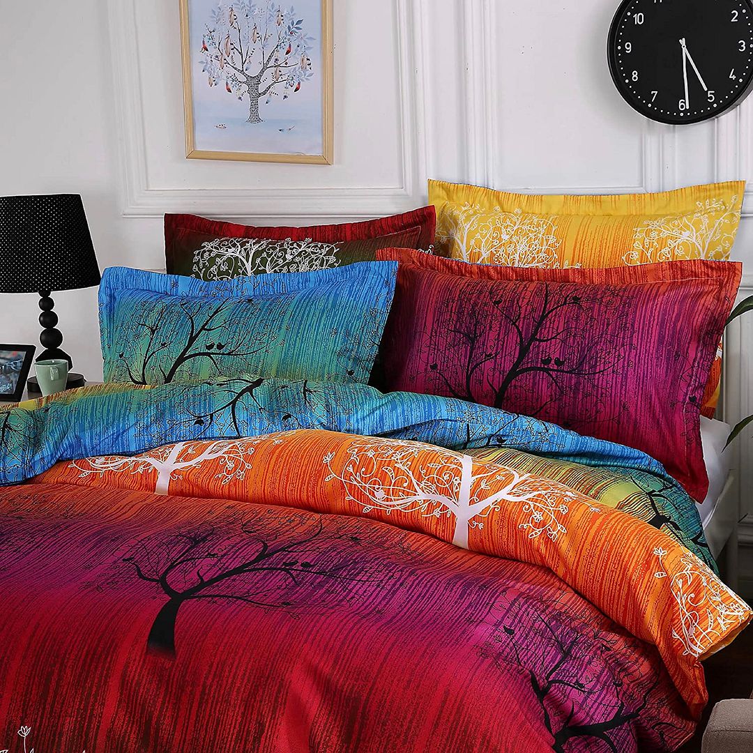 Duvet Covers: Rainbow Tree Super King Size Bed Quilt/Duvet Cover Set