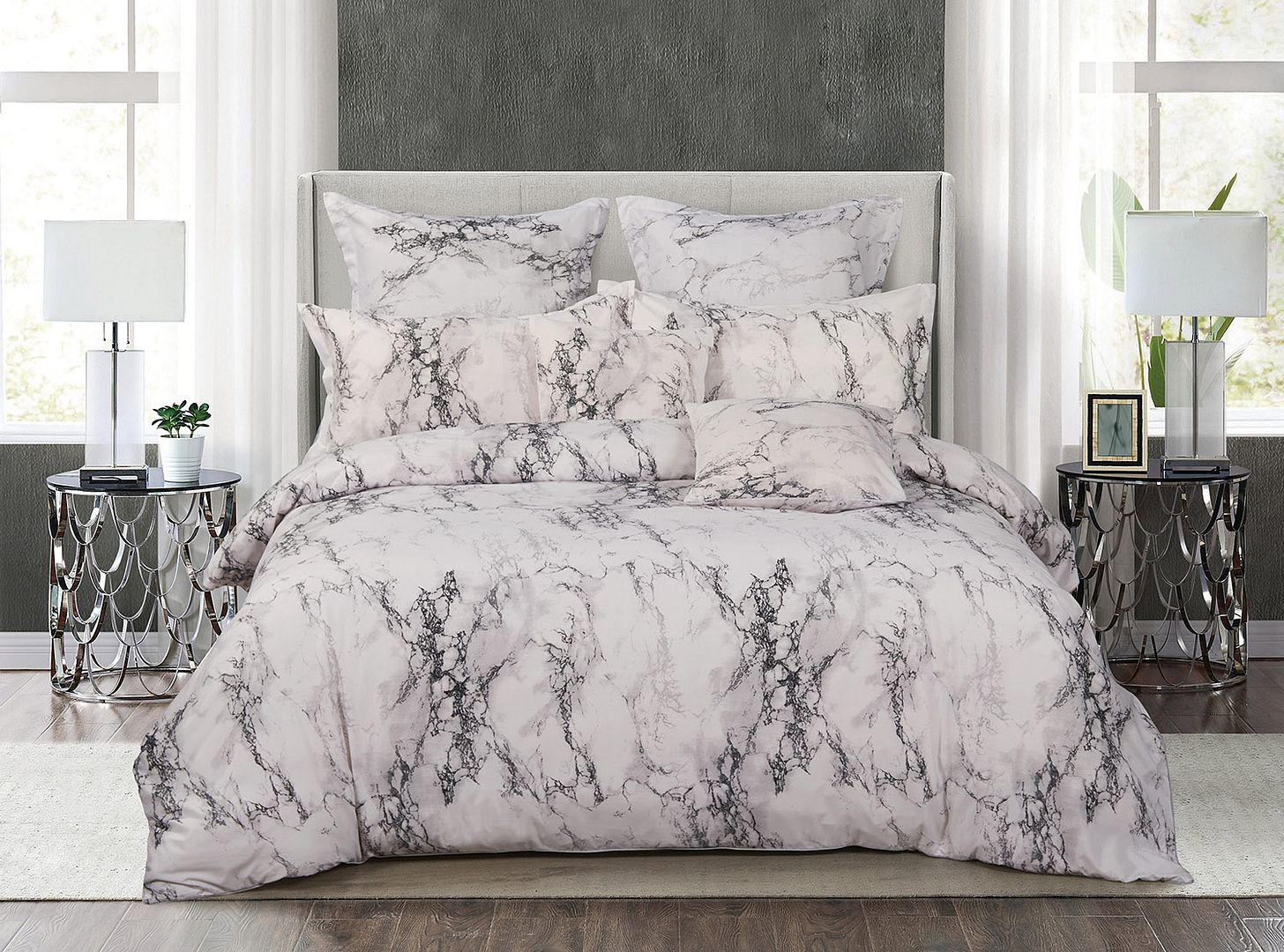 Duvet Covers: Marble Super King Size Duvet Quilt Cover Set
