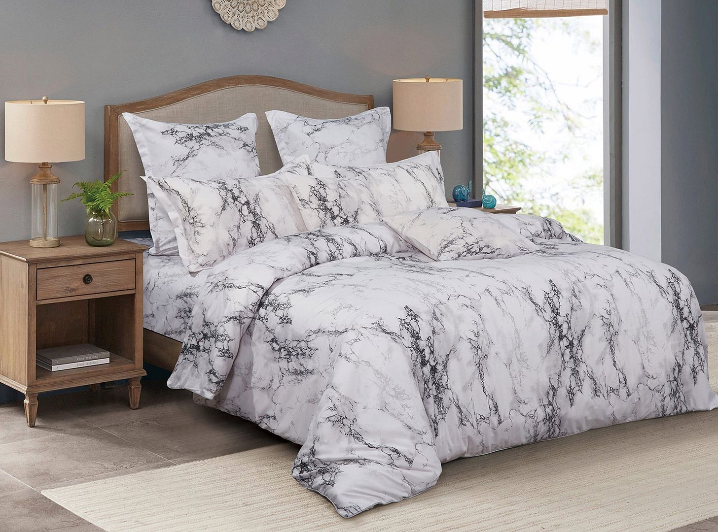 Duvet Covers: Marble Super King Size Duvet Quilt Cover Set