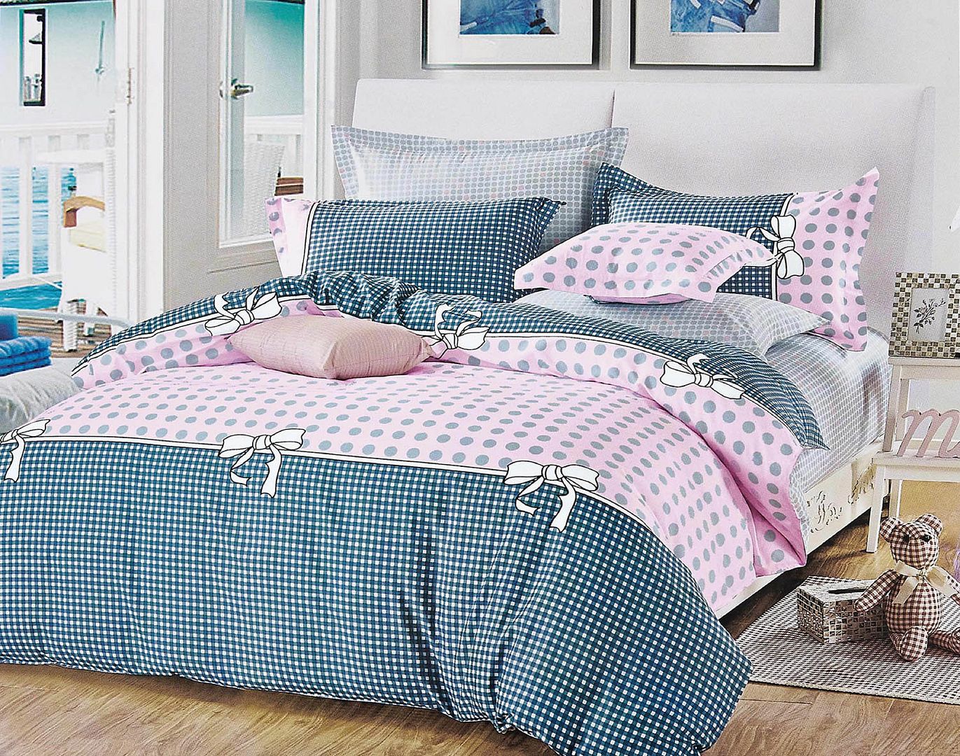 Duvet Covers: Pink Dots Super King Size Bed Quilt/Duvet Duvet Cover Set