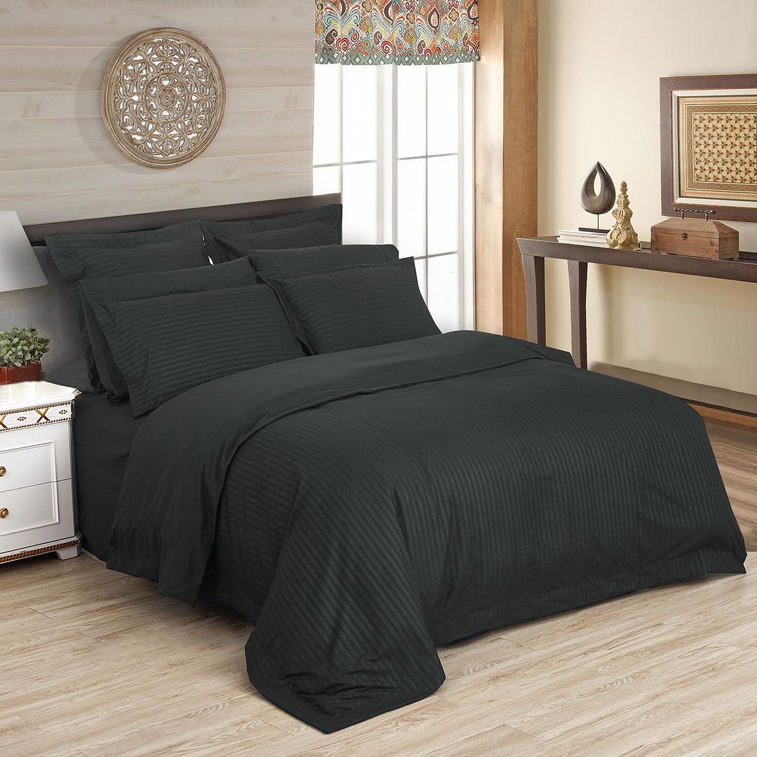 Duvet Covers: 1000TC Ultra Soft Striped King Size Charcoal Duvet Quilt Cover Set