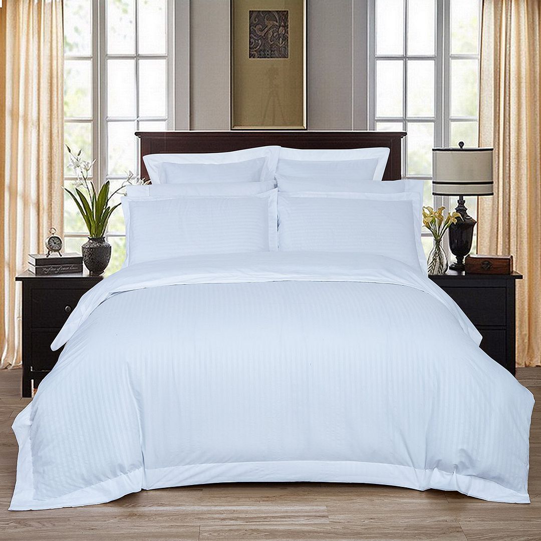 Duvet Covers: 1000TC Ultra Soft Striped Queen Size White Duvet Quilt Cover Set