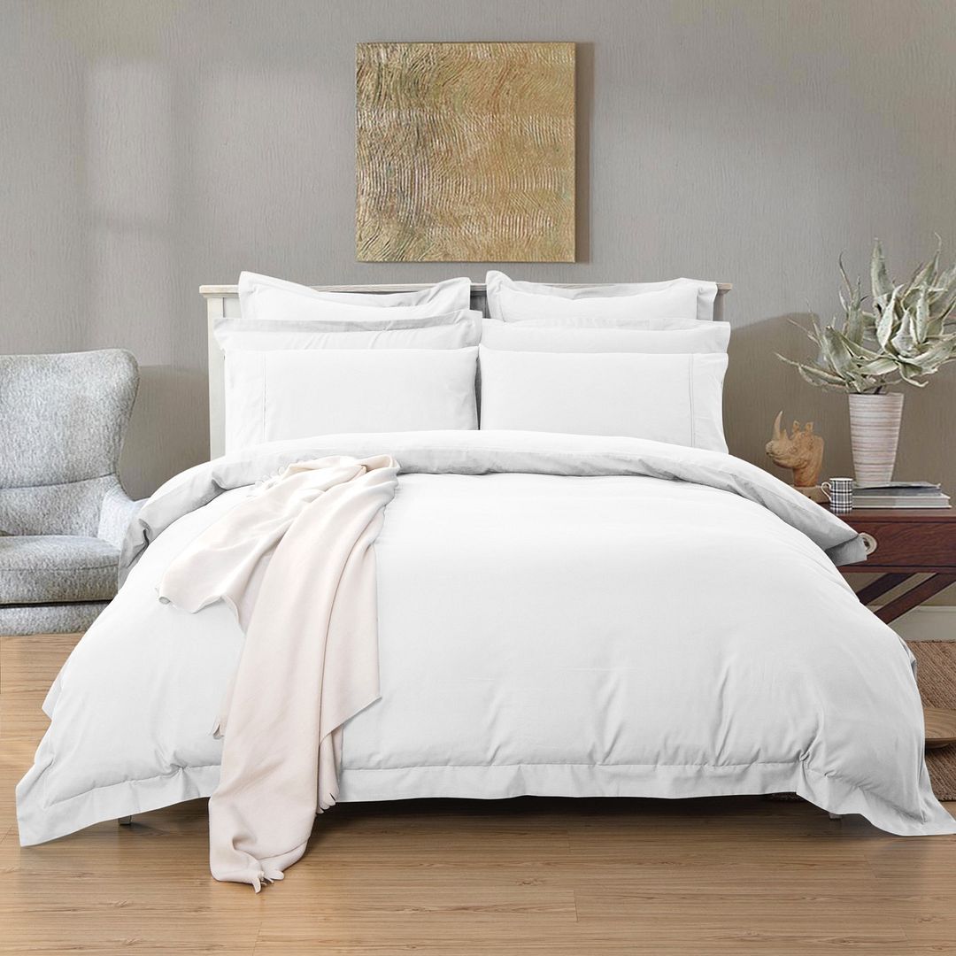 Duvet Covers: 1000TC Tailored Queen Size White Duvet Quilt Cover Set