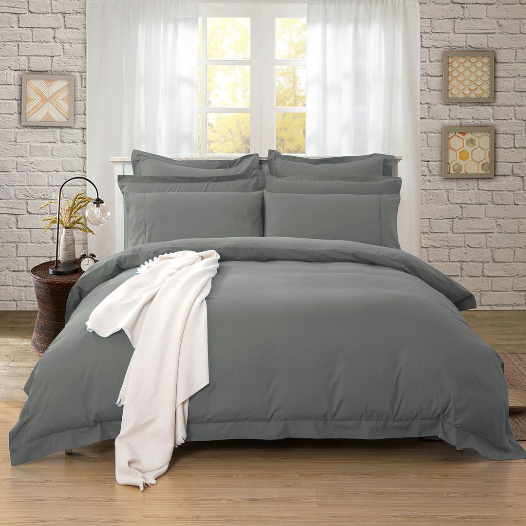 Duvet Covers: 1000TC Tailored Queen Size Quilt/Duvet Cover Set - Charcoal