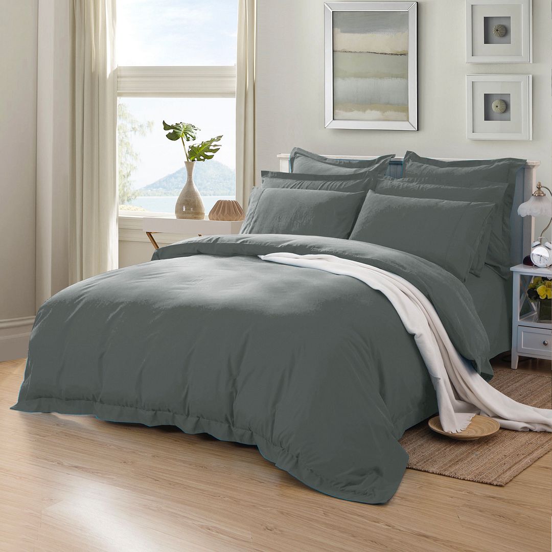 Duvet Covers: 1000TC Tailored Queen Size Quilt/Duvet Cover Set - Charcoal