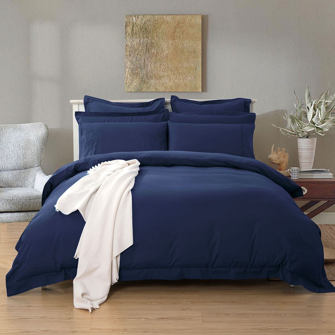 Duvet Covers: 1000TC Tailored Queen Size Quilt/Duvet Cover Set - Midnight Blue