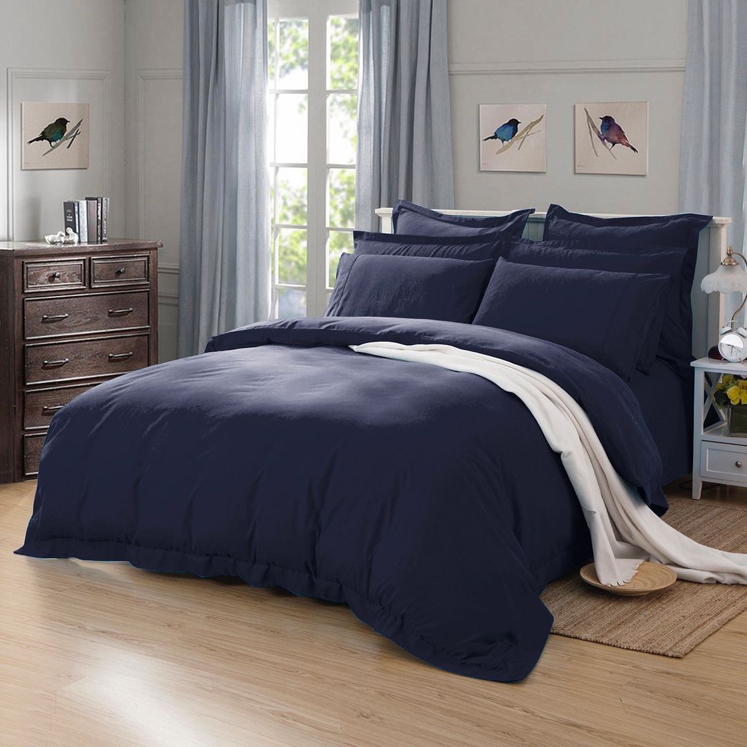 Duvet Covers: 1000TC Tailored Queen Size Quilt/Duvet Cover Set - Midnight Blue