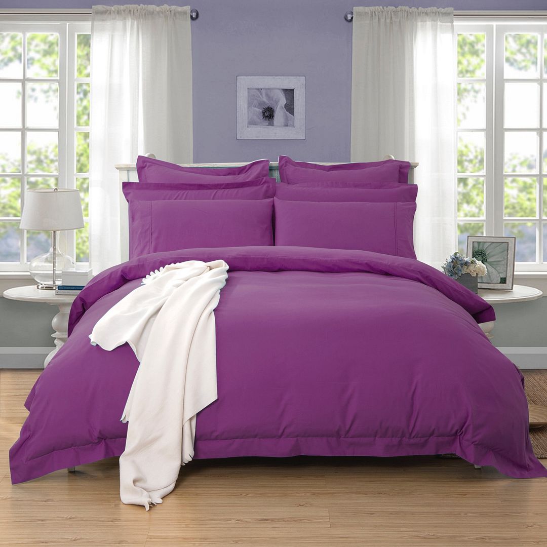 Duvet Covers: 1000TC Tailored Queen Size Purple Duvet Quilt Cover Set