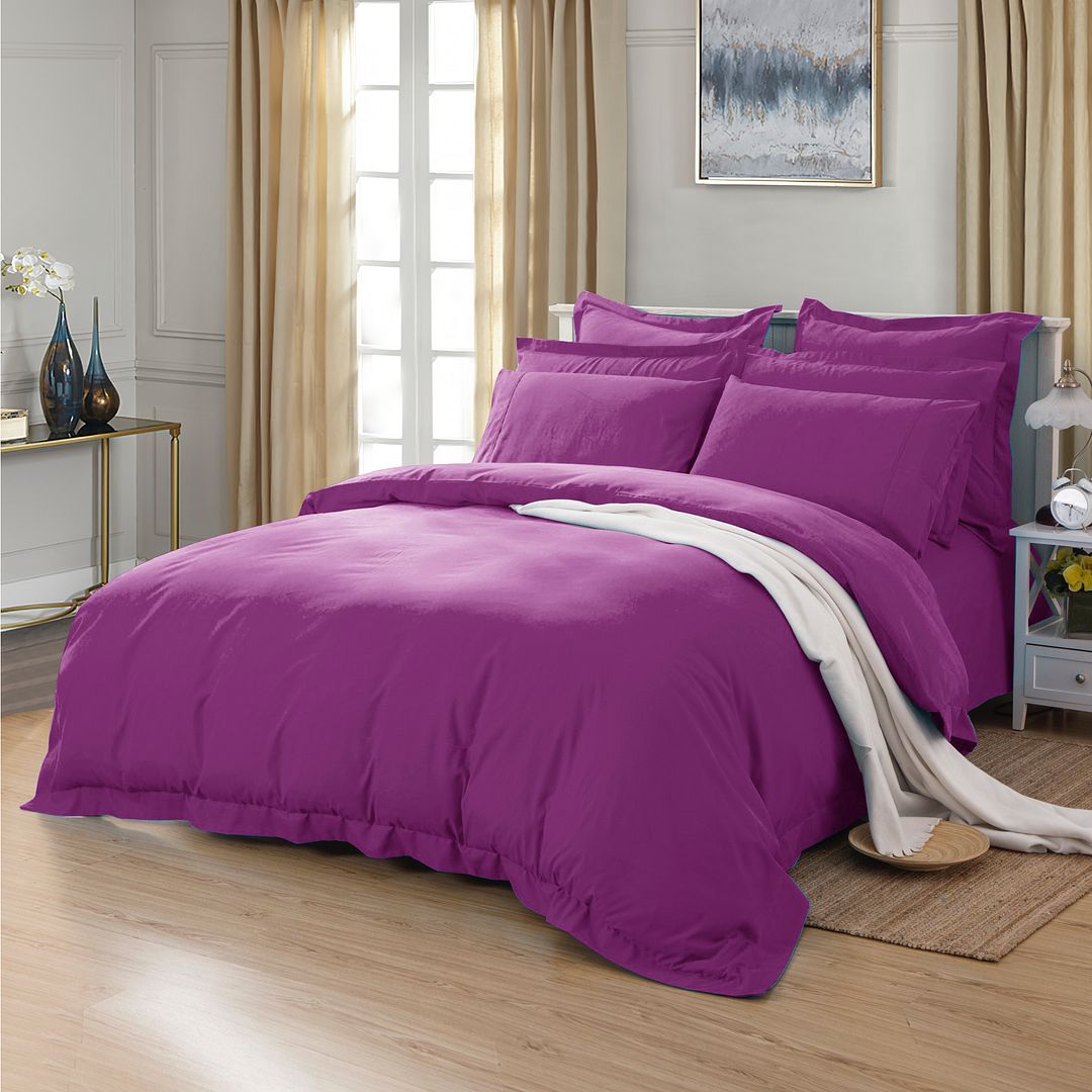 Duvet Covers: 1000TC Tailored Queen Size Purple Duvet Quilt Cover Set