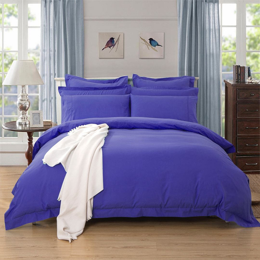 Duvet Covers: 1000TC Tailored Queen Size Royal Blue Duvet Quilt Cover Set