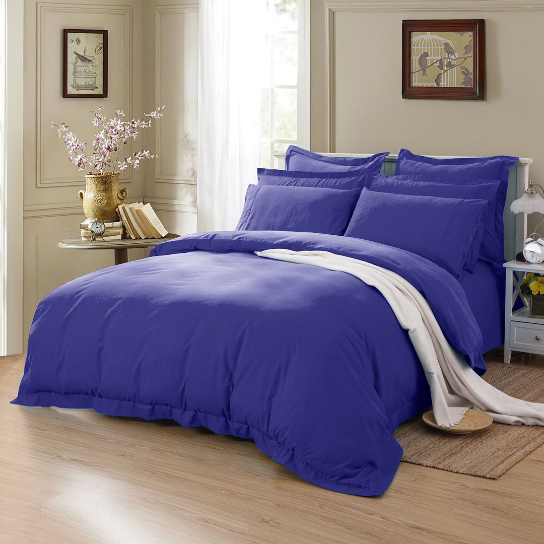 Duvet Covers: 1000TC Tailored Queen Size Royal Blue Duvet Quilt Cover Set