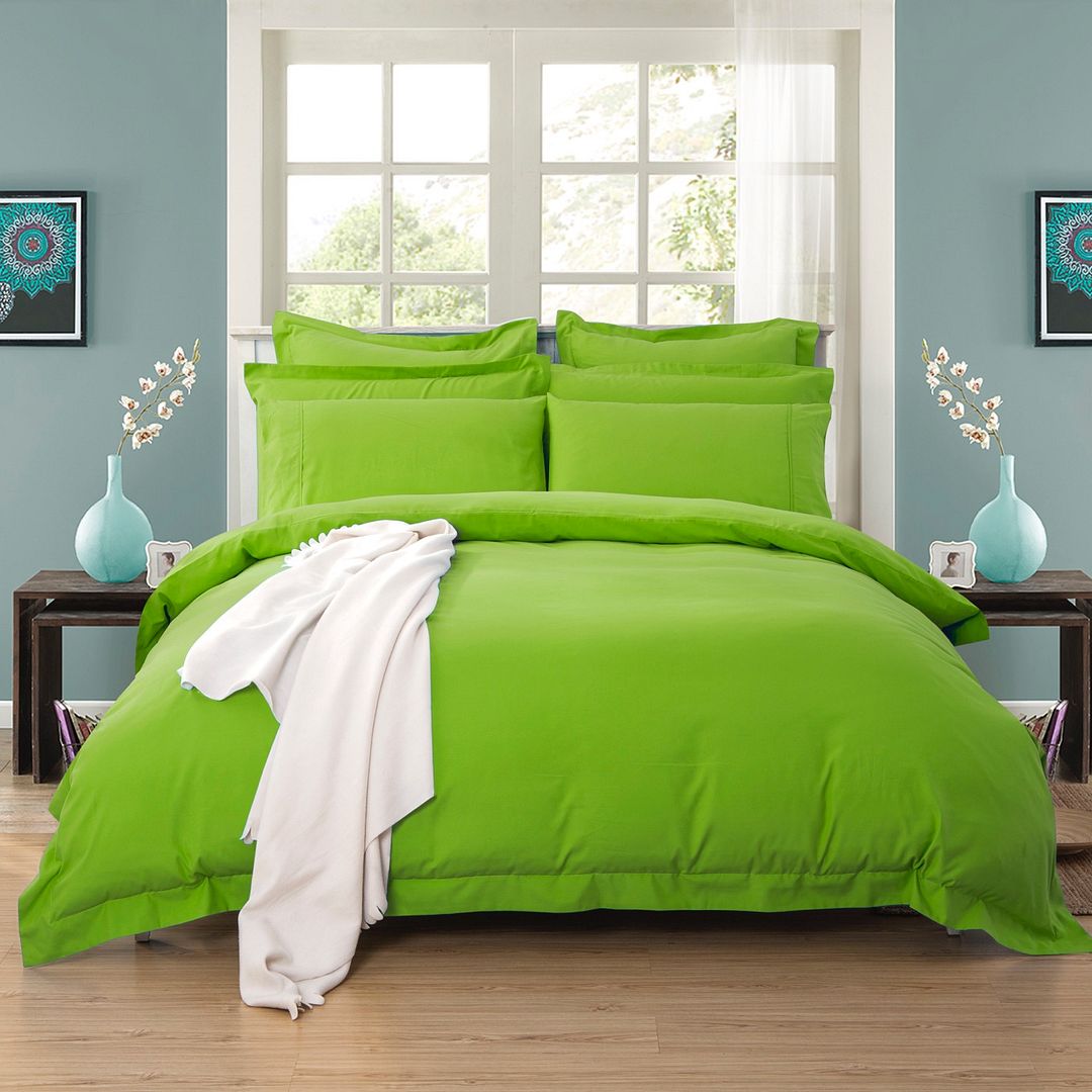 Duvet Covers: 1000TC Tailored Single Size Green Duvet Quilt Cover Set