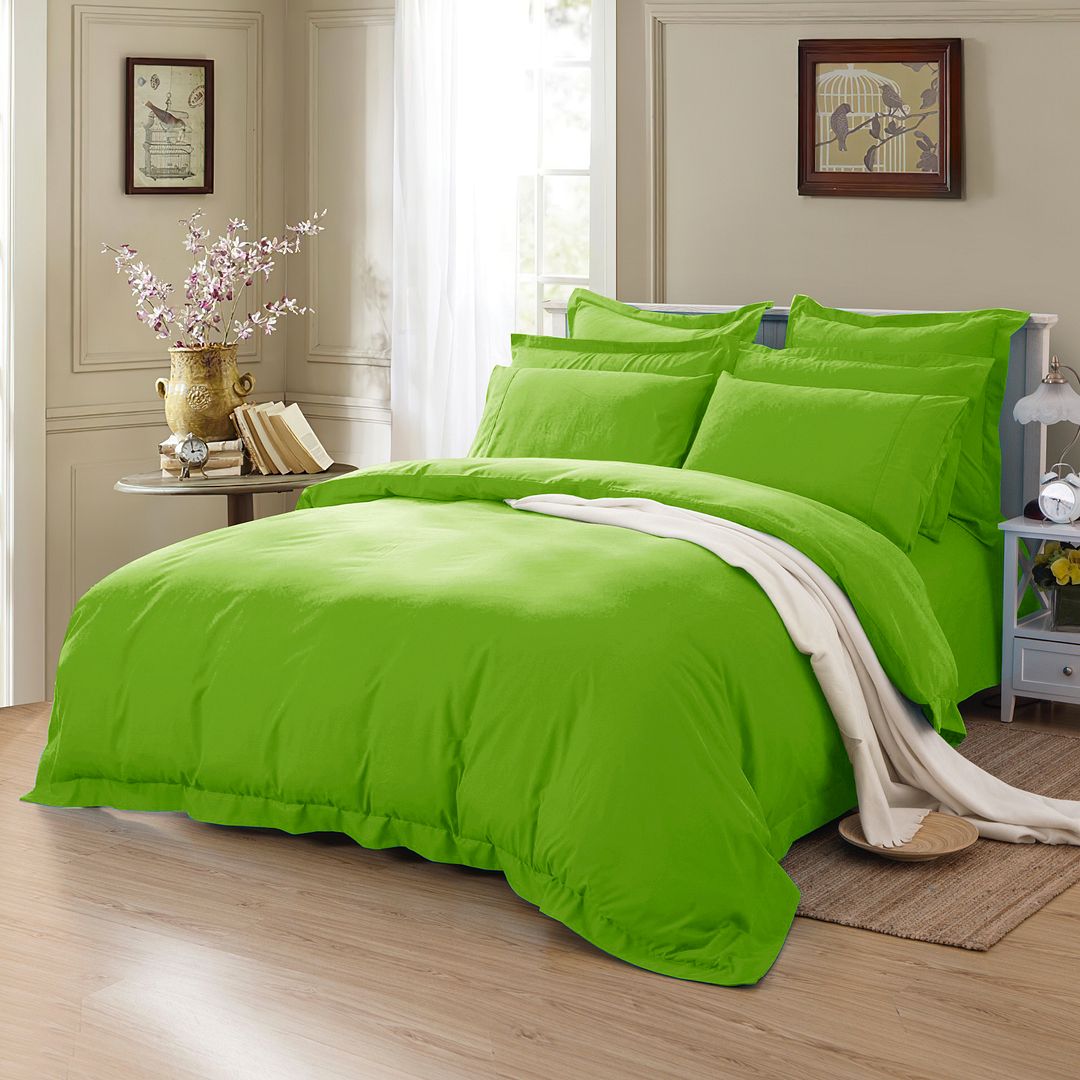 Duvet Covers: 1000TC Tailored Single Size Green Duvet Quilt Cover Set