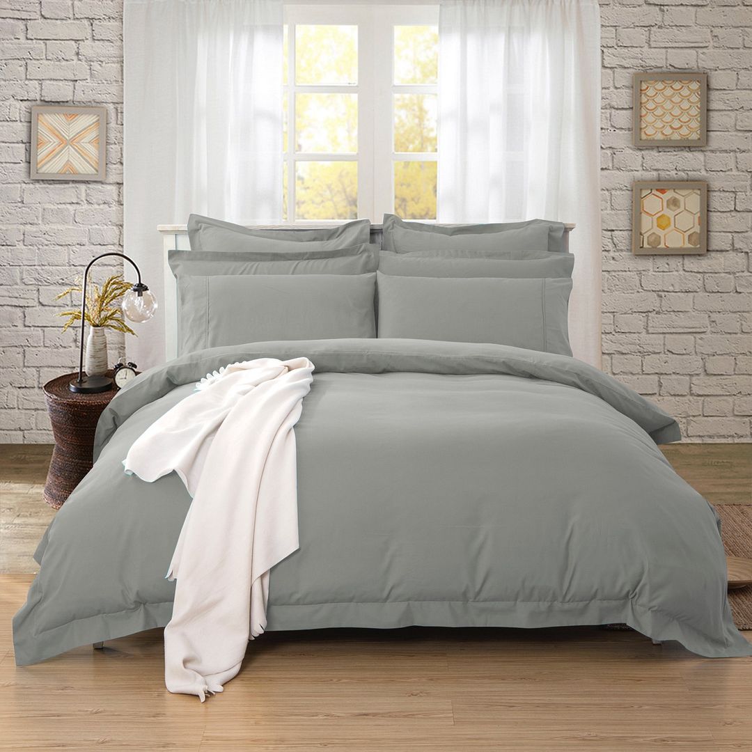 Duvet Covers: 1000TC Tailored Super King Size Grey Duvet Quilt Cover Set