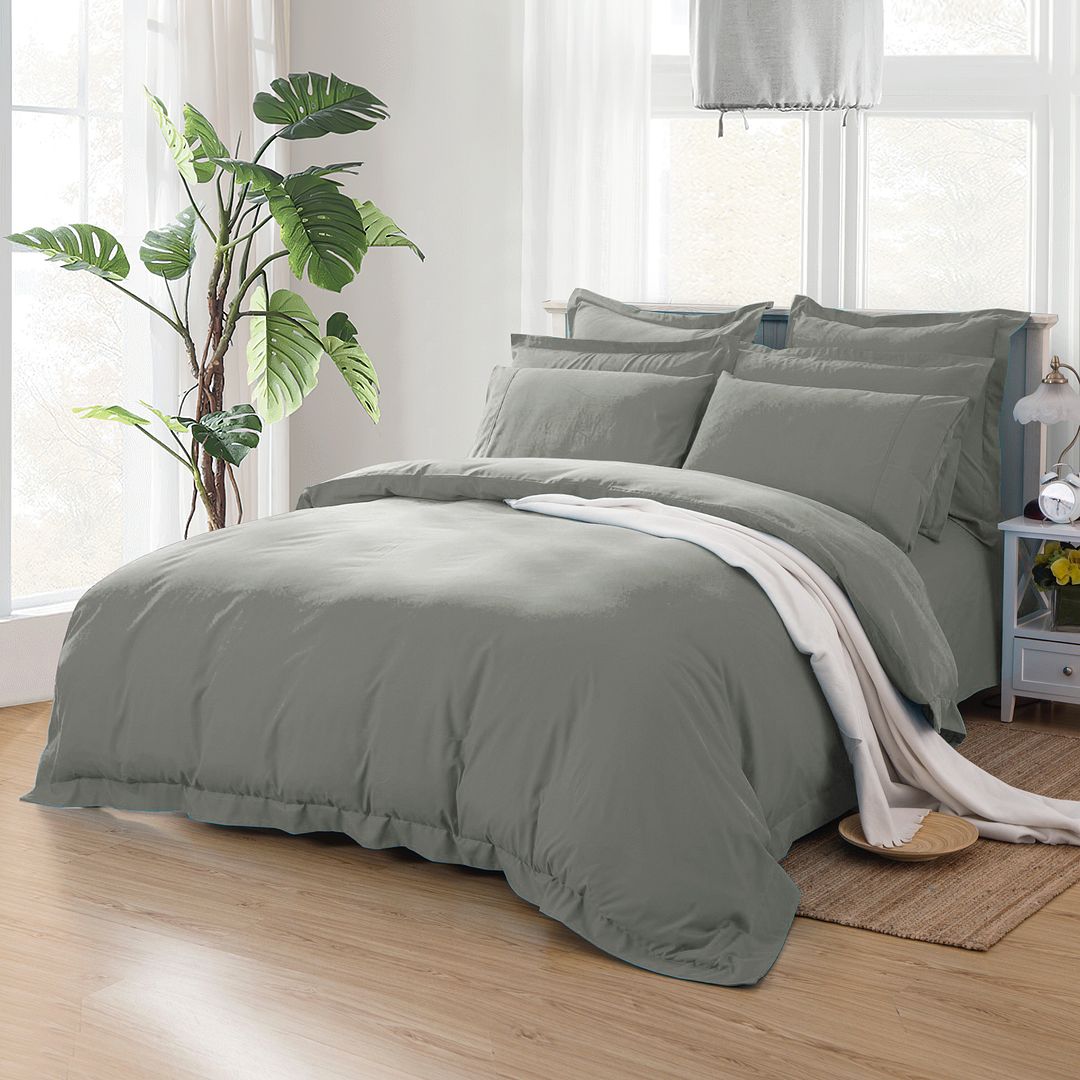 Duvet Covers: 1000TC Tailored Super King Size Grey Duvet Quilt Cover Set