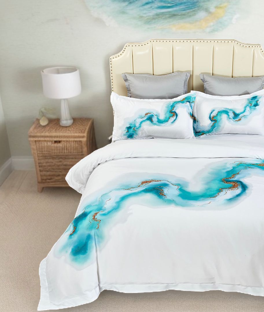 Duvet Covers: Ocean Marble Quilt Cover Set - King Size