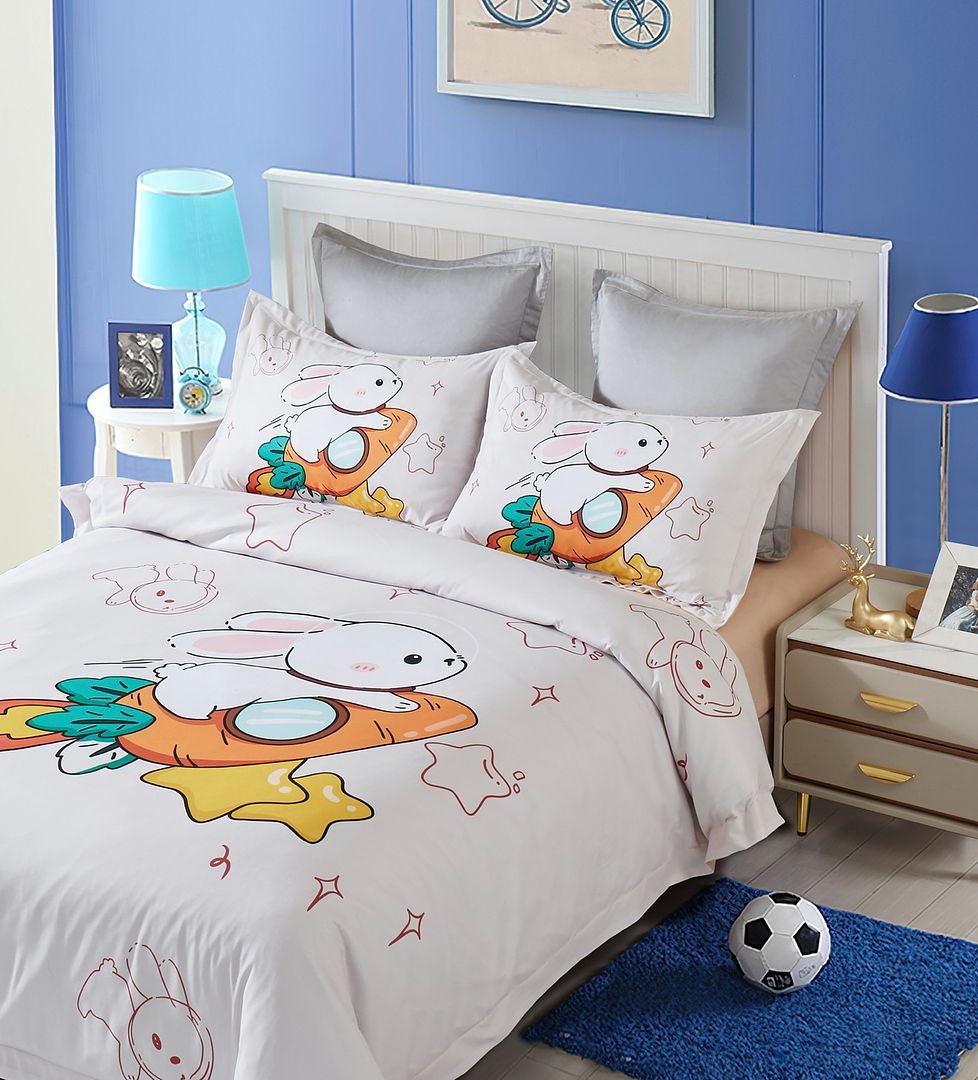 Duvet Covers: Rabbit Kids Quilt Cover Set - King Single Size