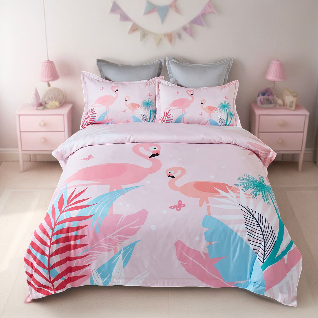 Duvet Covers: Flamingo Kids Quilt Cover Set - King Single Size