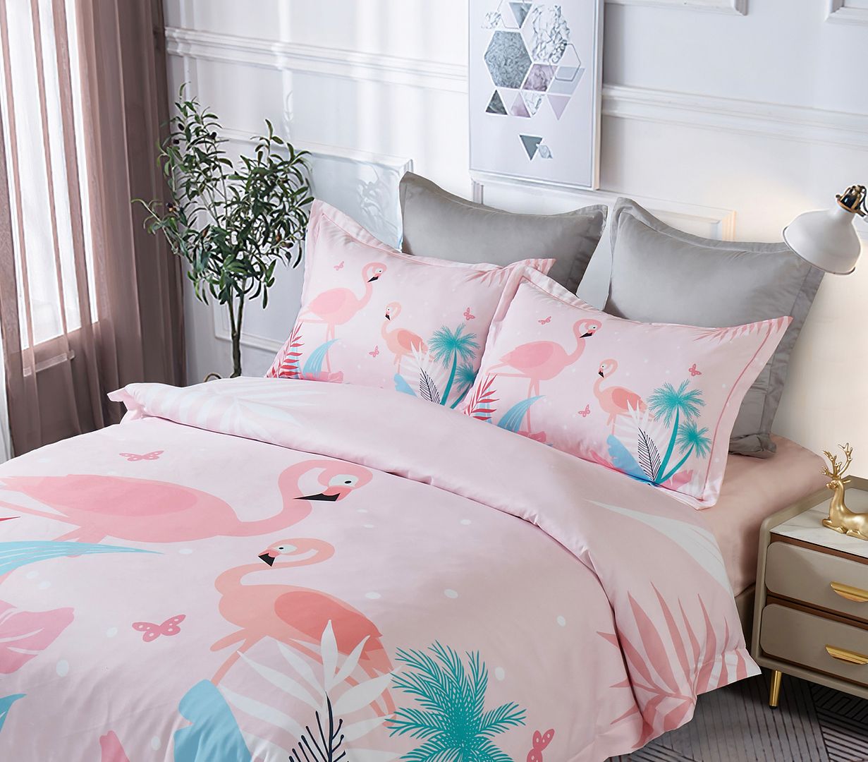 Duvet Covers: Flamingo Kids Quilt Cover Set - King Single Size