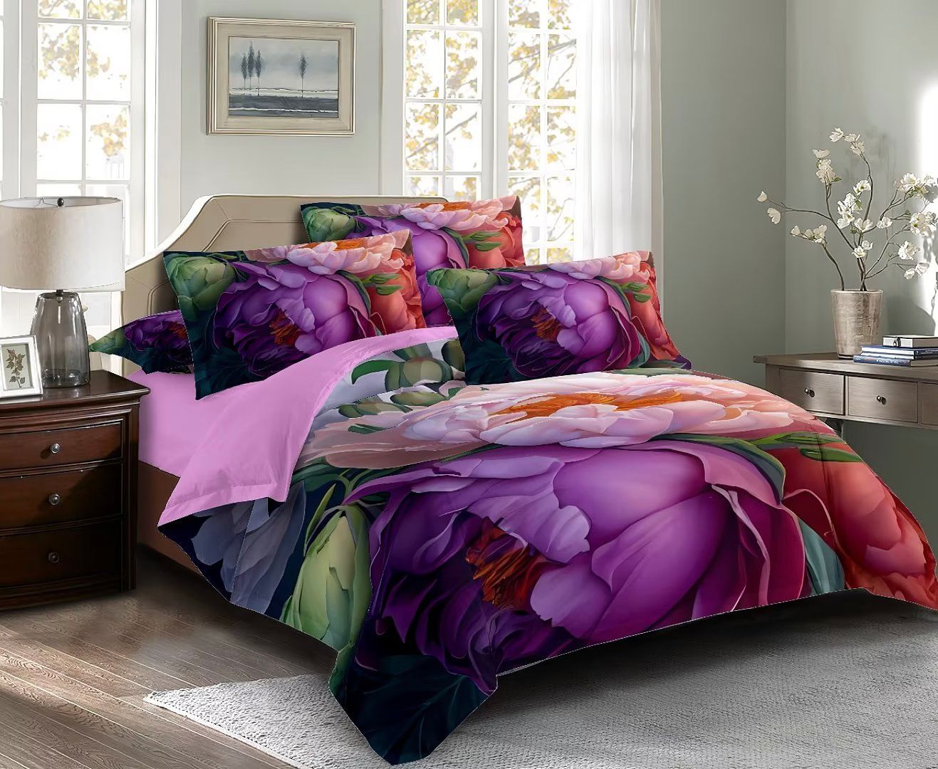 Duvet Covers: Kaie Floral Quilt Cover Set - Queen Size
